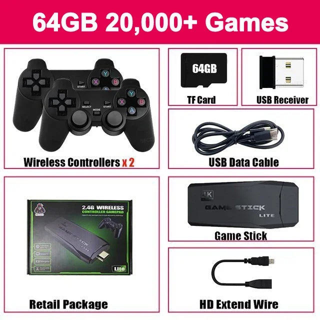 Retro Game Stick 4K 64GB | Wireless Console with 20,000+ Classic Games